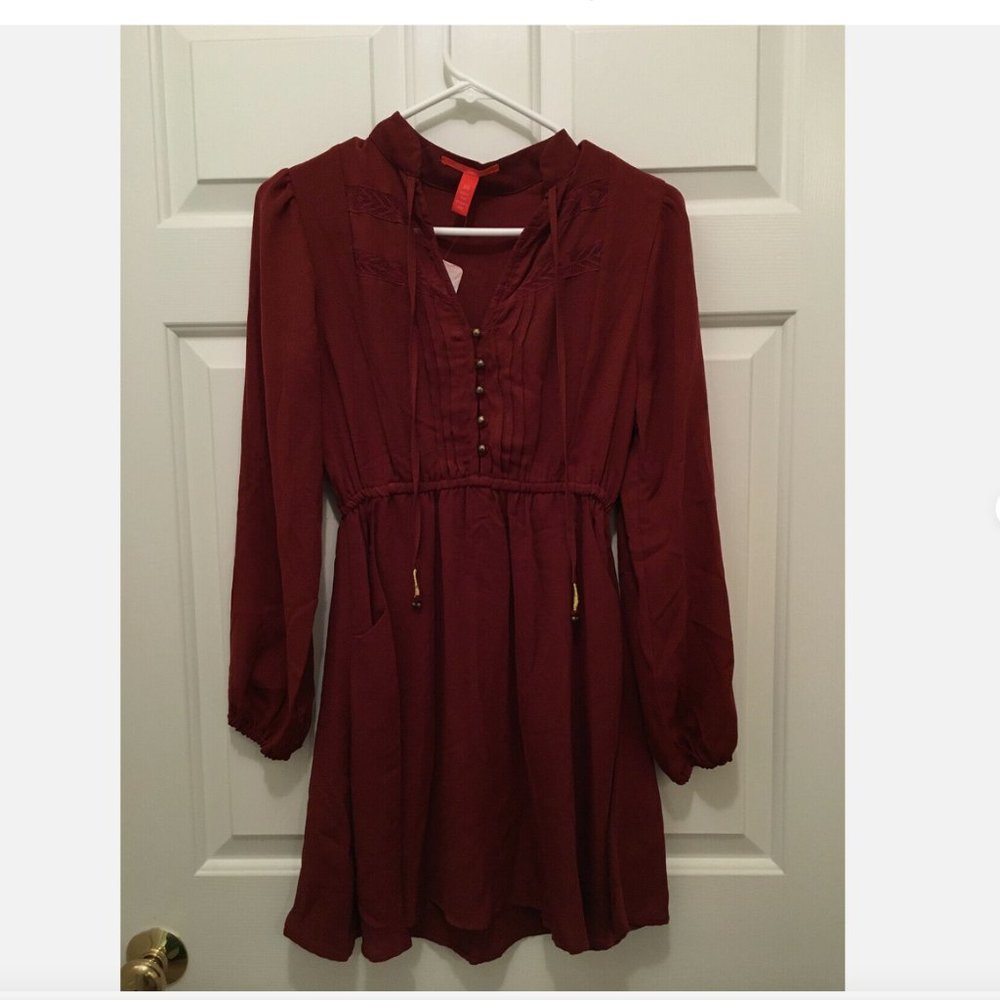 NWT Chelsea & Violet Women's Peasant Rustic Red Long Sleeve Dress XS
